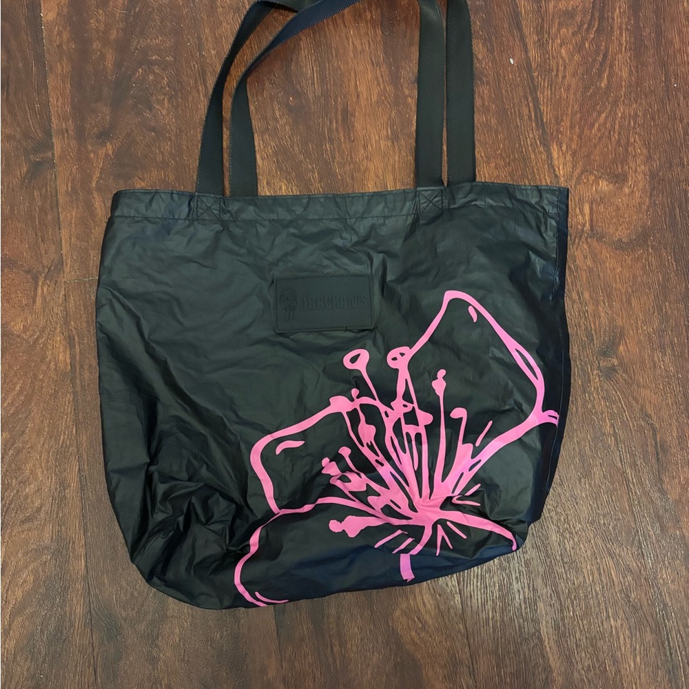 ALOHA Collection Black Tote with Pink Floral Accent